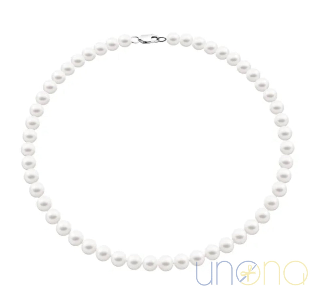 Sterling silver necklace with 8 mm pearl pendant – gift for Ukrainian woman