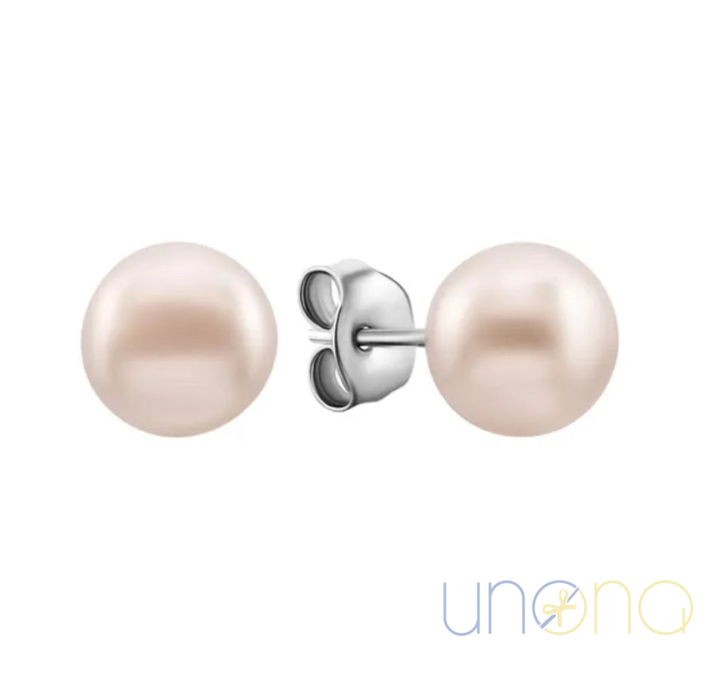 Sterling silver stud earrings with 8 mm pearls – gift for Ukrainian woman