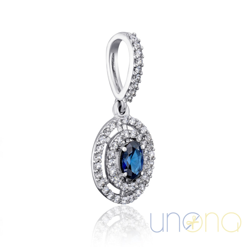 Silver Pendant with Sapphire and Cubic Zirconia Jewelry