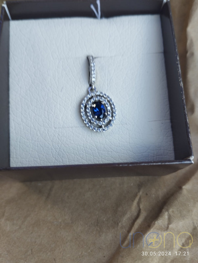 Luxury silver pendant with synthetic sapphire made in Ukraine