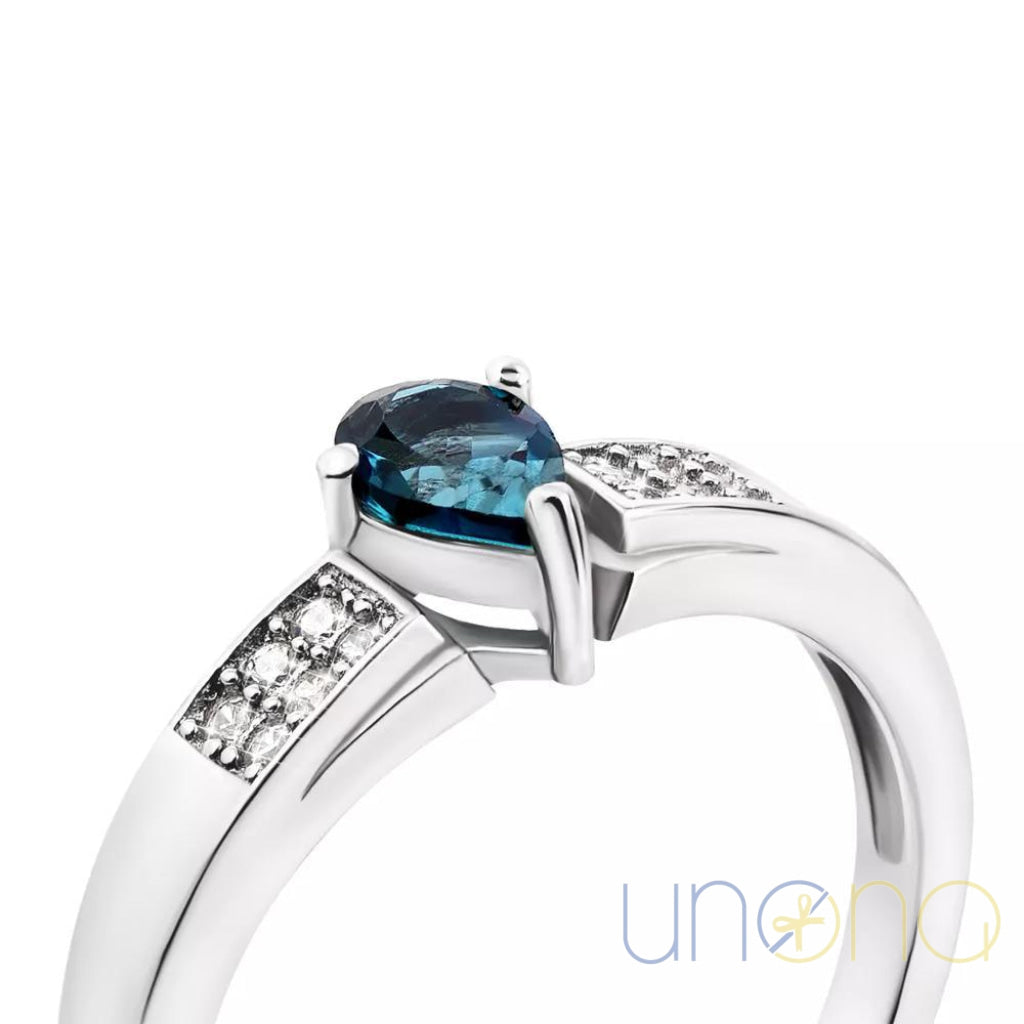 Sterling silver ring with deep blue London topaz for gift delivery in Ukraine