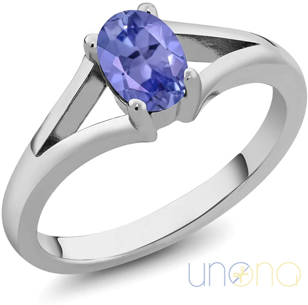 Silver ring with synthetic tanzanite stone romantic jewelry gift