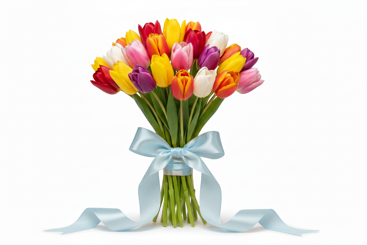 Send multicoloured 25 tulips to Kharkiv Ukraine for March 8 celebration