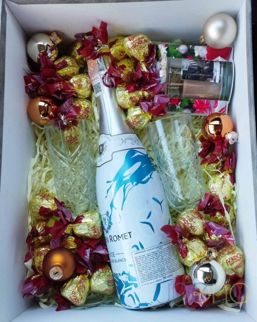 Snow And Gold Gift Box Christmas Gift Basket