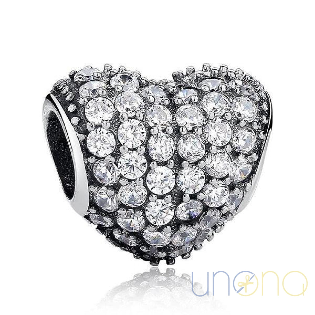 Silver heart charm with cubic zirconia sparkle
