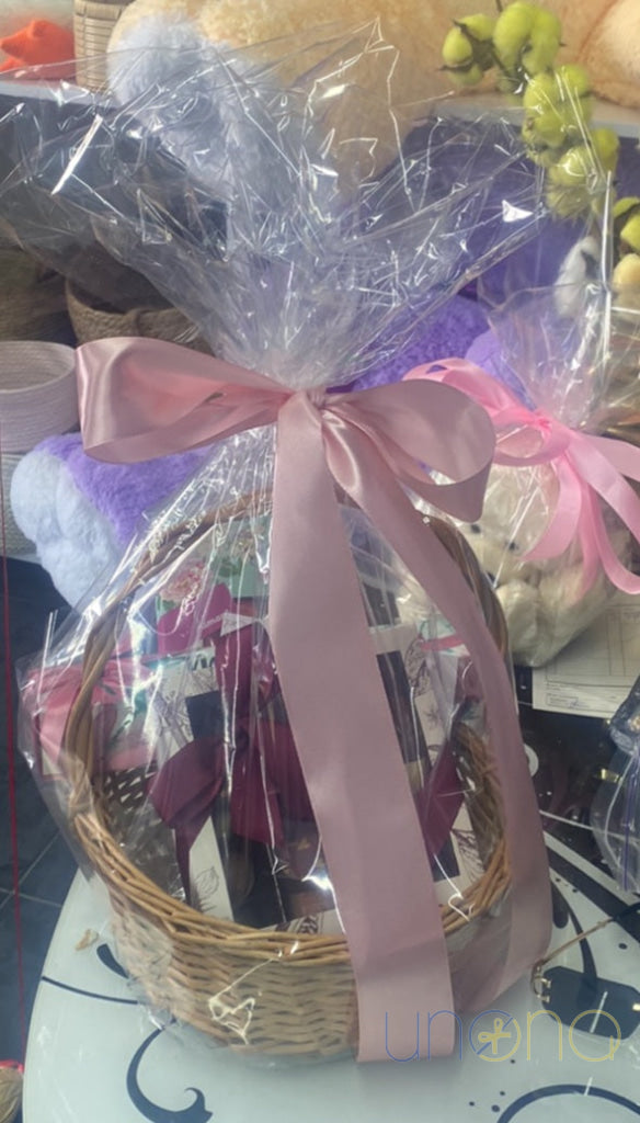 Small Easter gift basket with chocolate cake bunny and egg Ukraine delivery