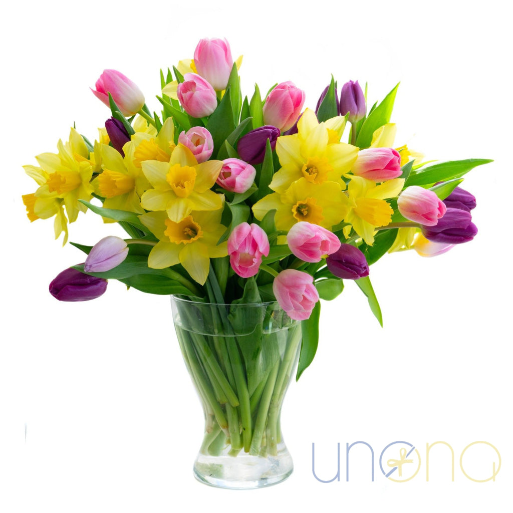Tulips and daffodils spring bouquet delivery Ukraine