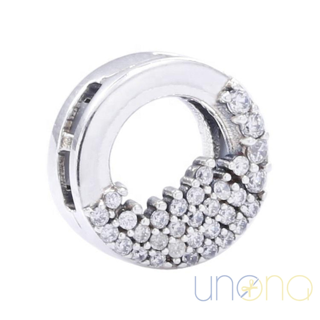 Sterling silver round charm with cubic zirconia infinity design, Ukraine