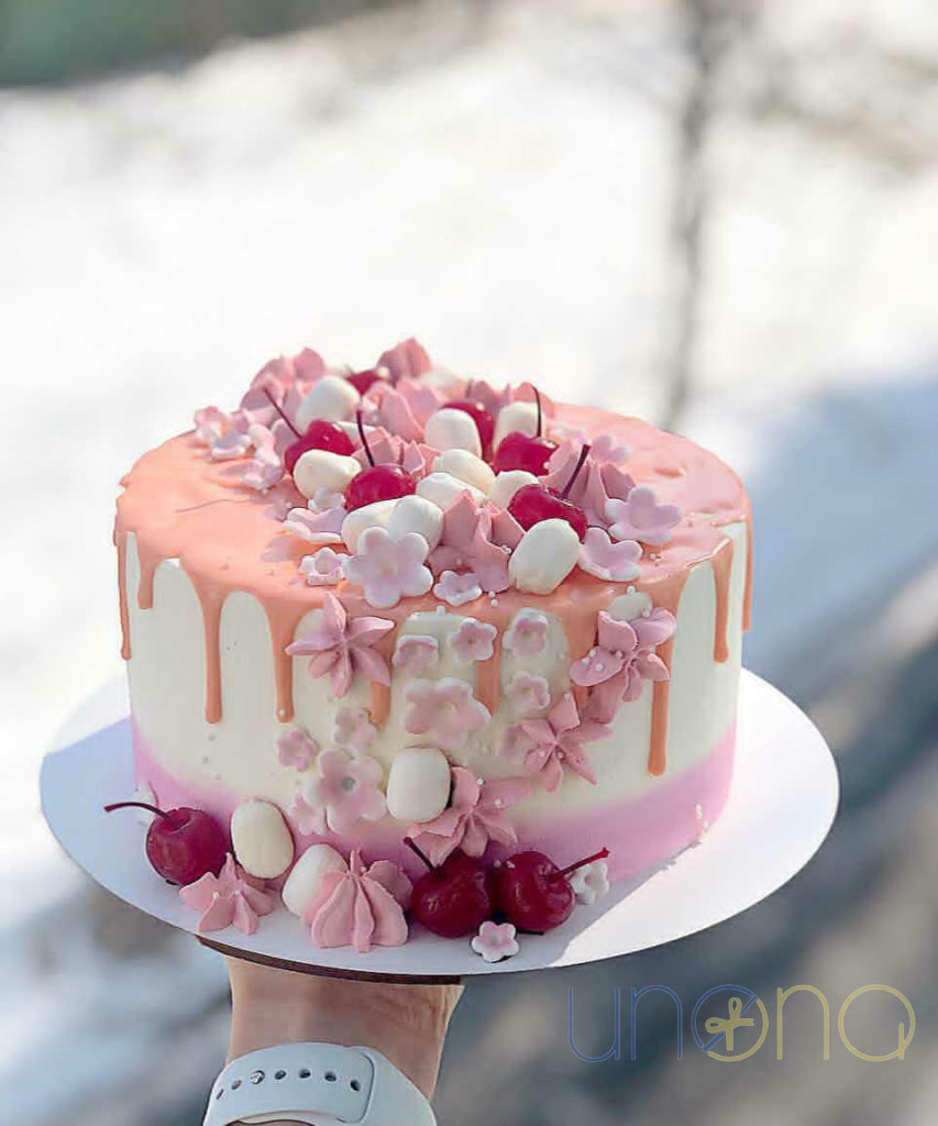 Fresh strawberry cake with whipped cream and strawberries delivered in Ukraine