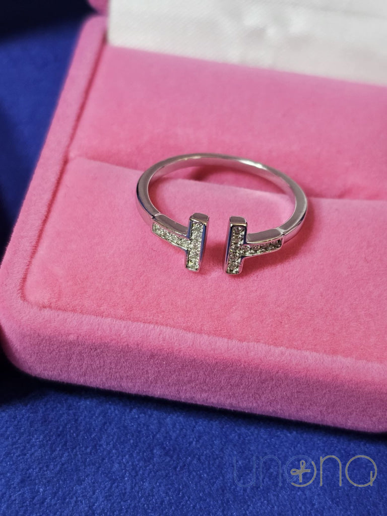 Modern geometric silver ring with cubic zirconia, Ukraine