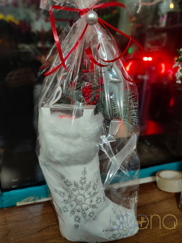 White Plush Christmas Stocking Gift Set