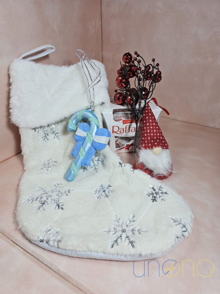 White Plush Christmas Stocking Christmas gift set