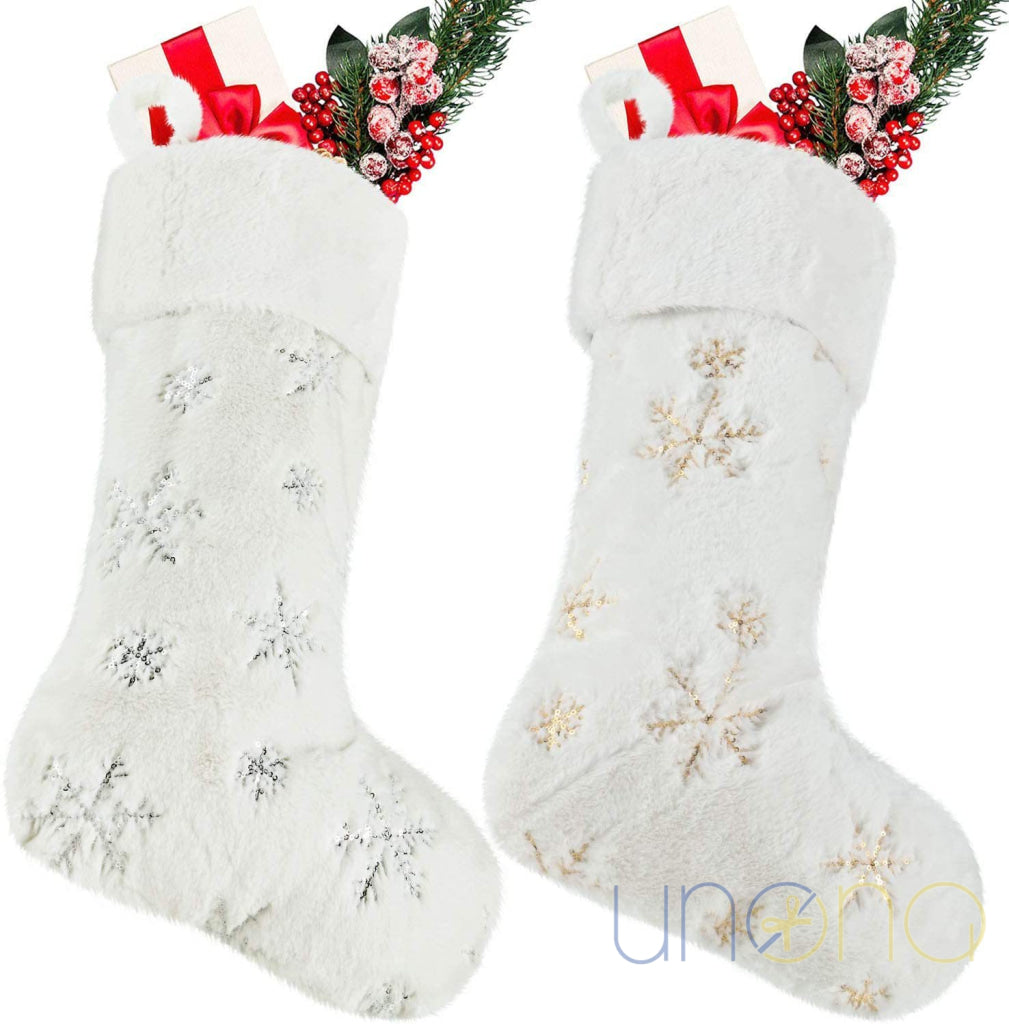 White Plush Christmas Stocking Gift Baskets