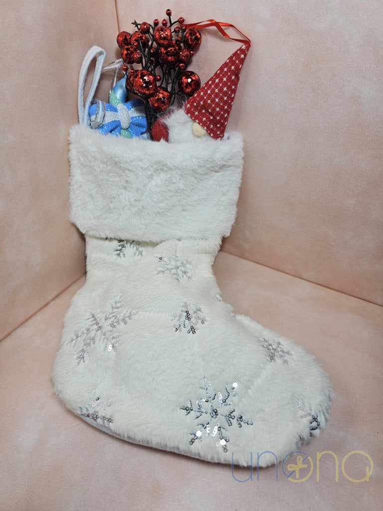 White Plush Christmas Stocking Christmas gift set