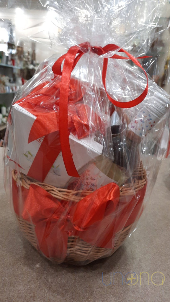 Elegant wine and chocolate gift basket with Raffaello chocolates for delivery in Ukraine