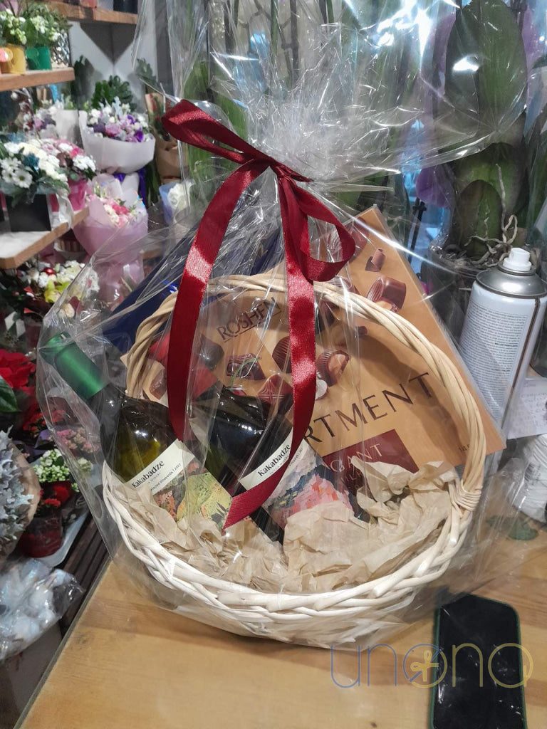 Beautiful wine and chocolate gift basket for her with red and white wine