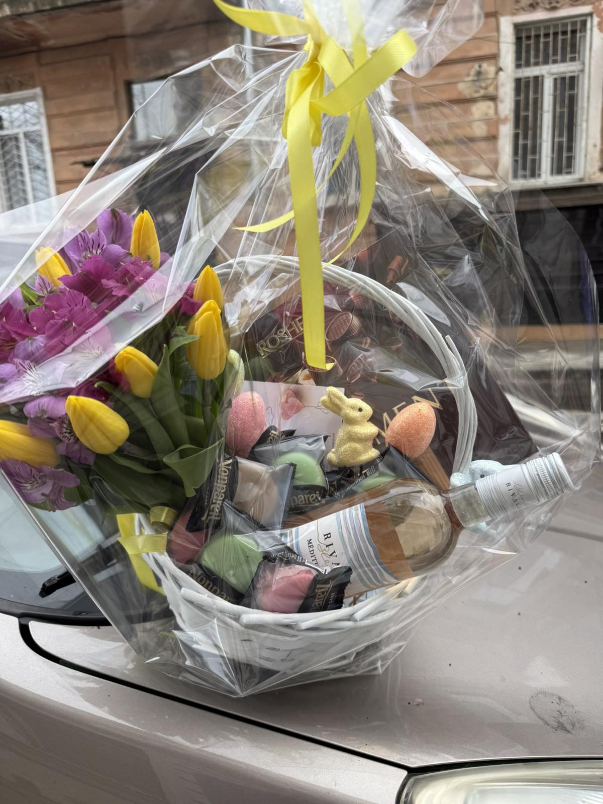 Spring Surprise Gift Basket – Wine, Chocolates & Flowers Delivery Ukraine