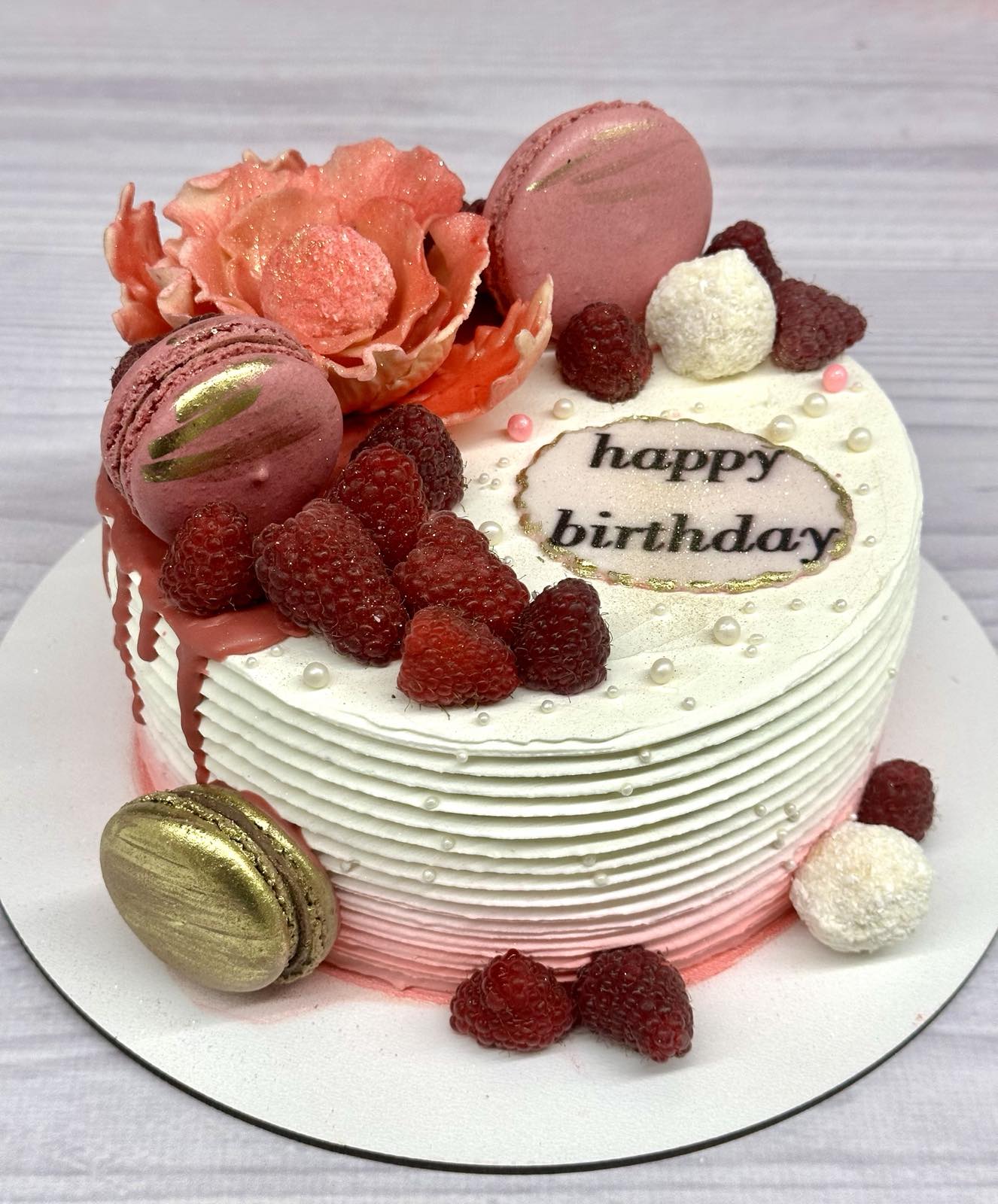 Happy Birthday Cake with Macarons