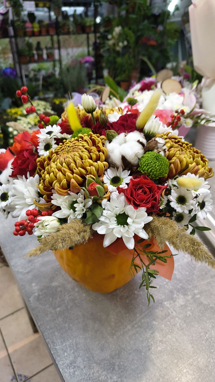 Thanks-for-Giving Pumpkin Arrangement – Autumn Flowers