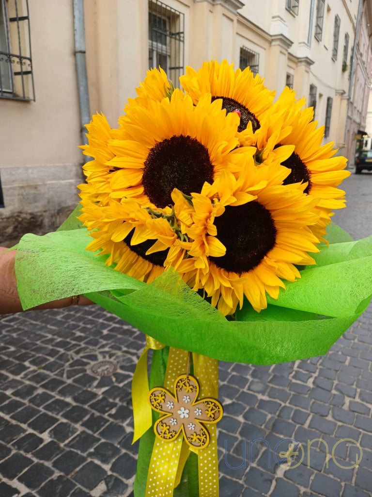 15 yellow sunflowers for her in Ukraine