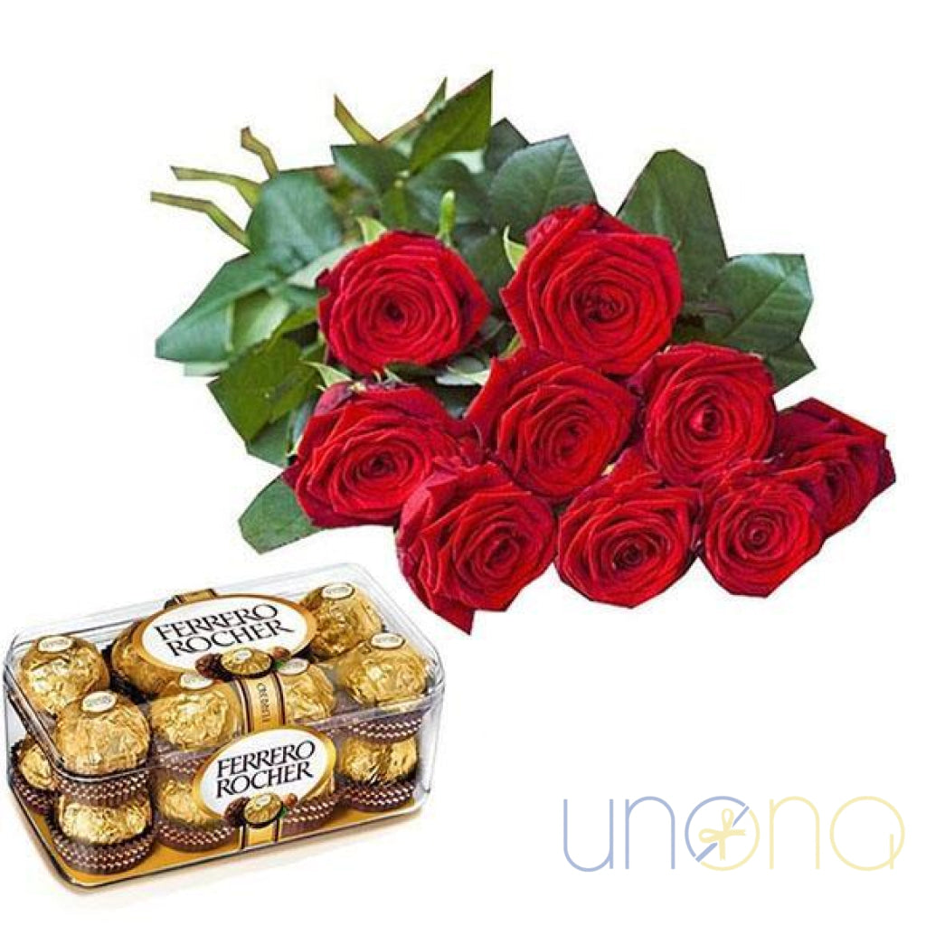Send 9 roses to Ukraine with Ferrero Rocher chocolates