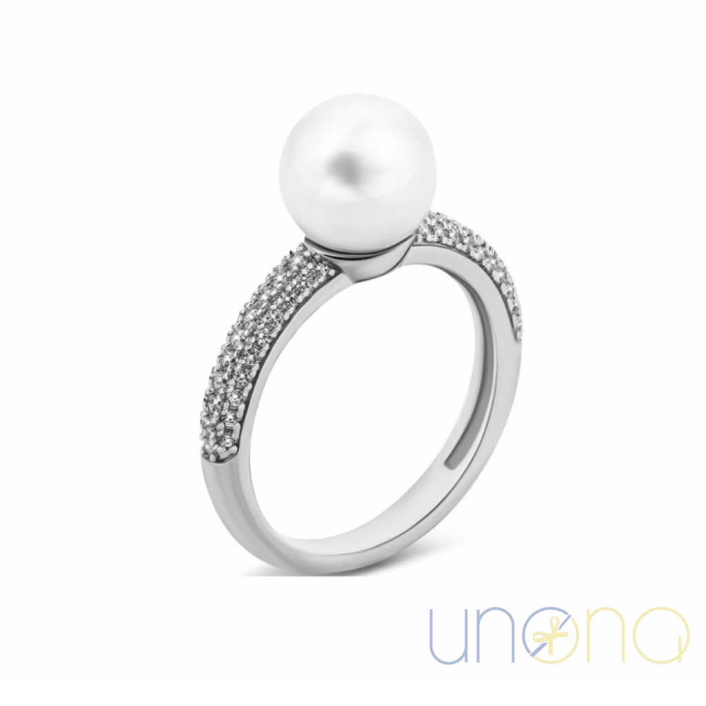 925 sterling silver pearl ring with cubic zirconia for Ukrainian women
