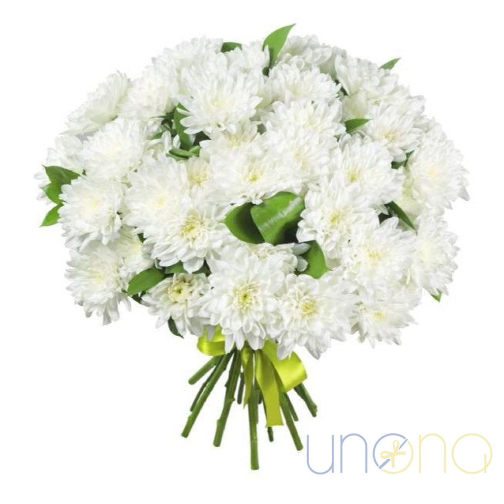15 white chrysanthemum bouquet for delivery in Ukraine