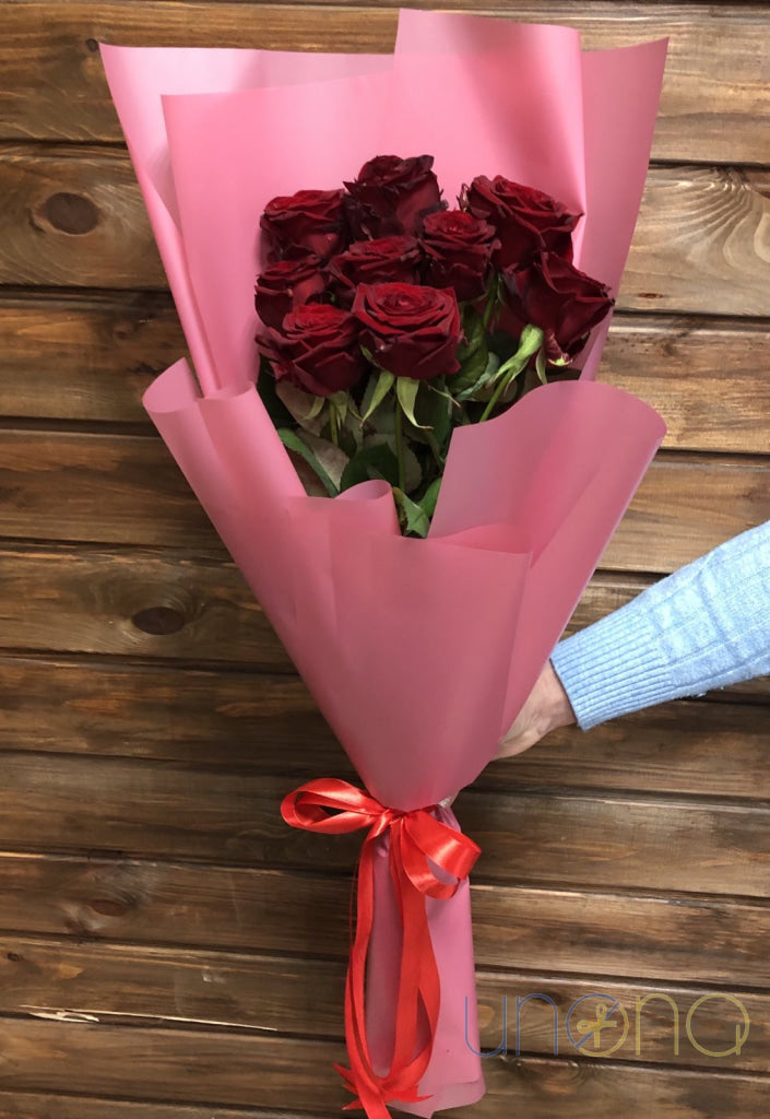 Anniversary bouquet with 9 beautiful red roses in Ukraine