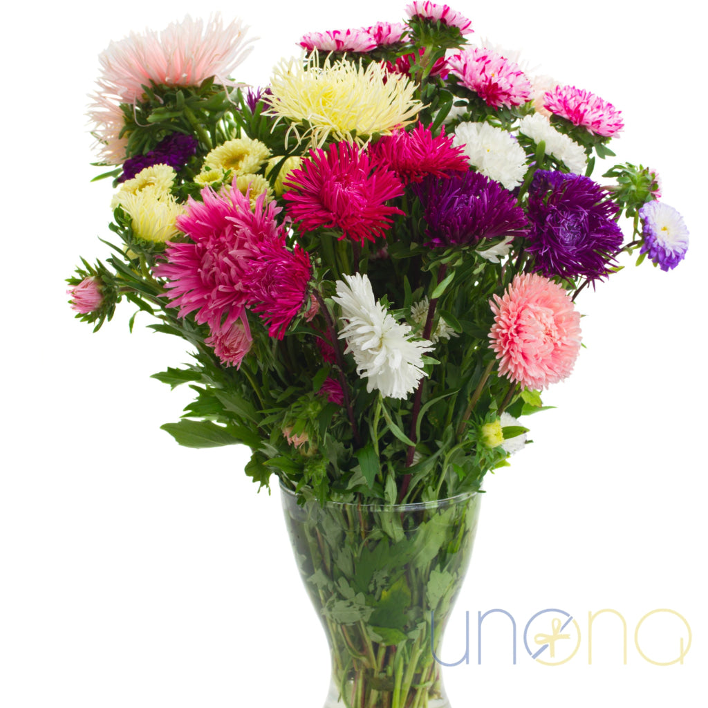 Ardent Eyes Bouquet – hot pink, violet, and white asters for delivery in Ukraine