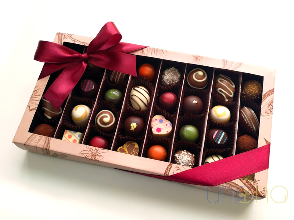 Elegant artisan chocolate gift box featuring handcrafted Belgian chocolates in Ukraine