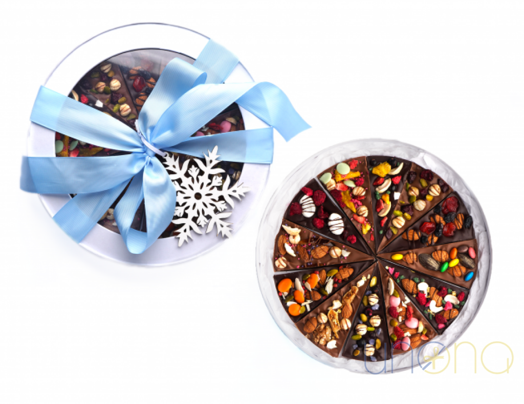 Artisan Belgian chocolate pizza gift for delivery in Ukraine
