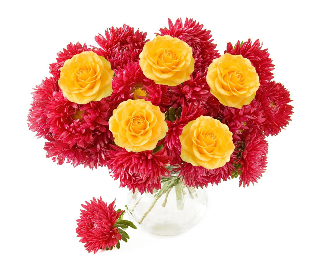 Autumn Colors Bouquet with red and yellow roses – autumn flower delivery Ukraine