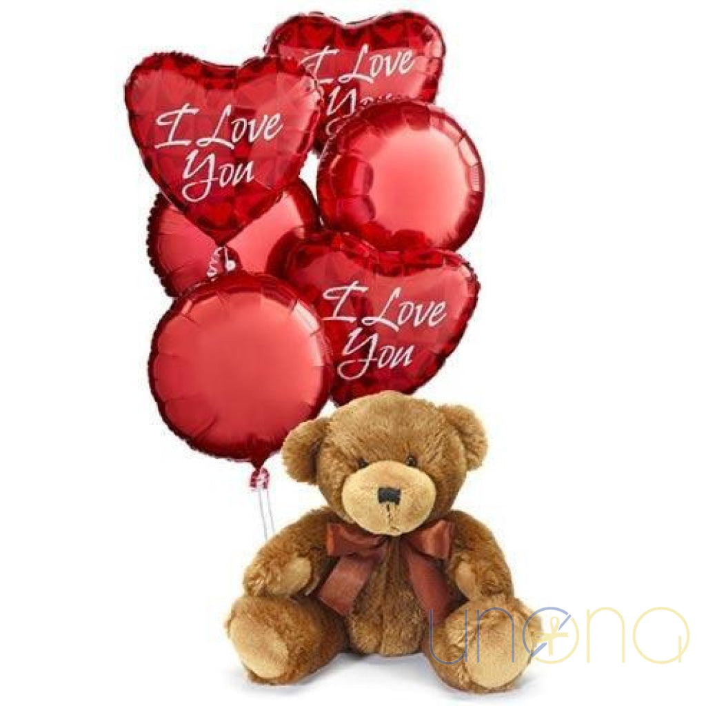 Bear with bunch of balloons romantic gift Ukraine