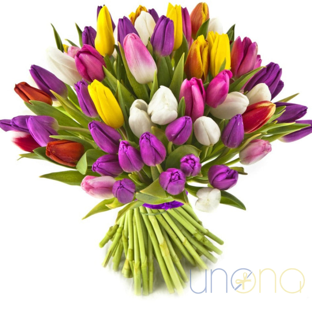 Multicolored tulips bouquet delivery Ukraine