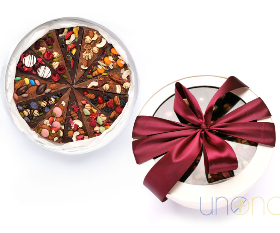 Handmade Belgian Chocolate Pizza with gourmet nuts and berries