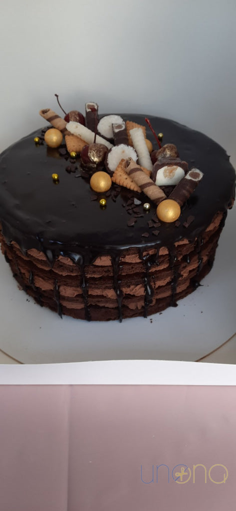 Chocolate birthday cake handcrafted by Ukrainian pastry chefs