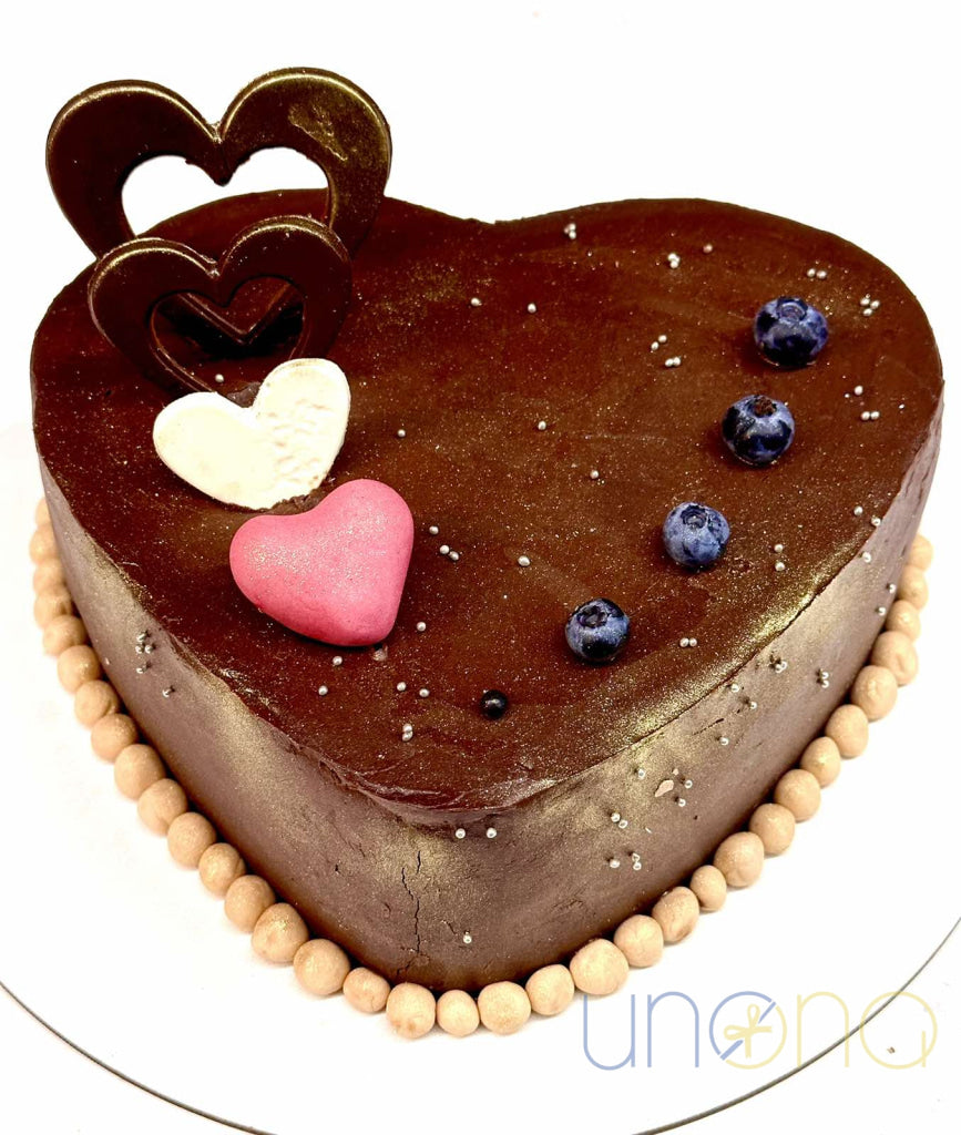 Chocolate heart-shaped cake handcrafted by Ukrainian pastry chefs