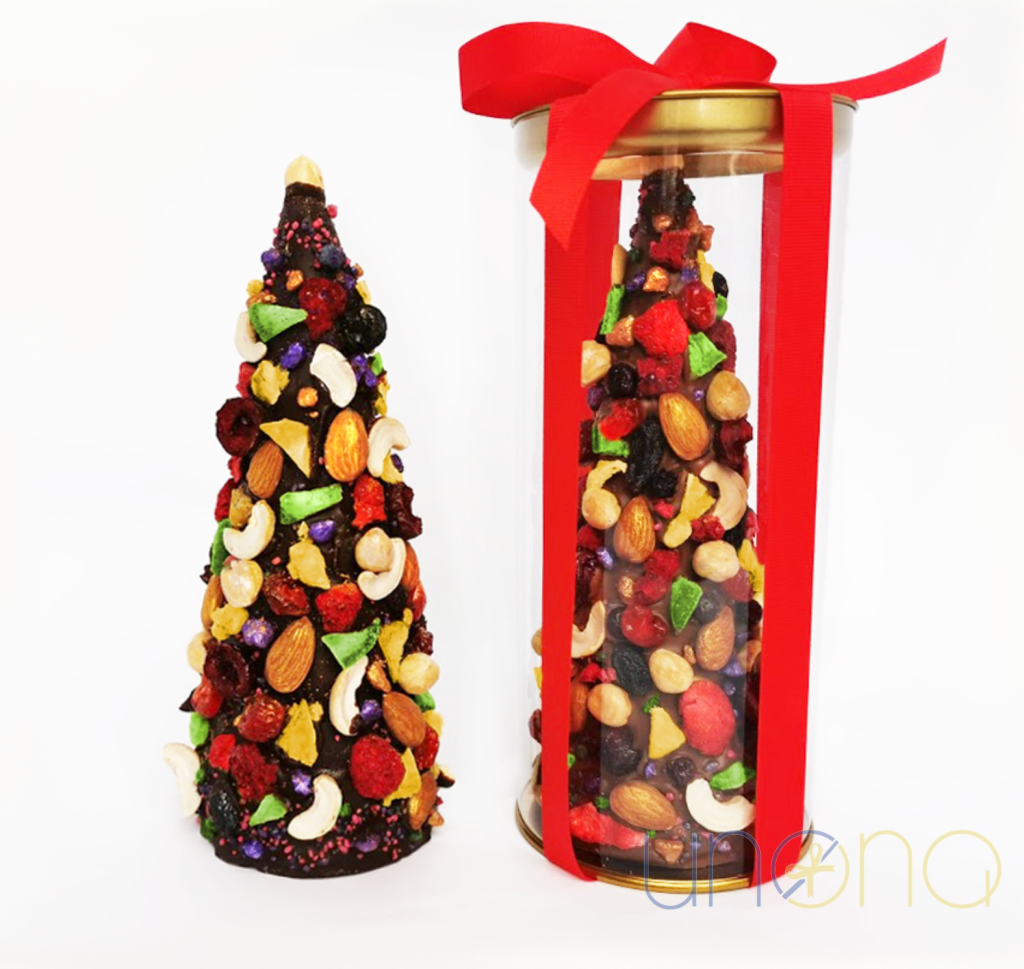 Christmas Chocolate Tree with Nuts and Berries – Send Christmas Gifts to Ukraine Dark chocolate Gift Box