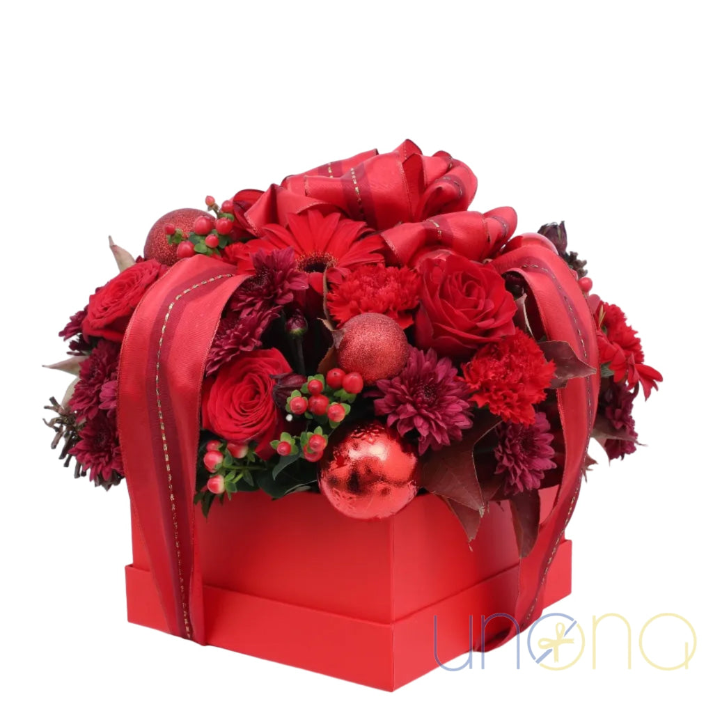 Christmas Elegance Red Floral Arrangement – Luxury Holiday Flowers to Ukraine Christmas flowers