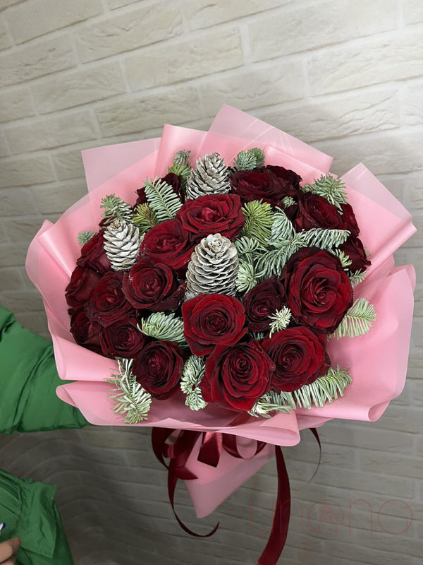 Christmas Roses And Pine-Cones Bouquet By Price
