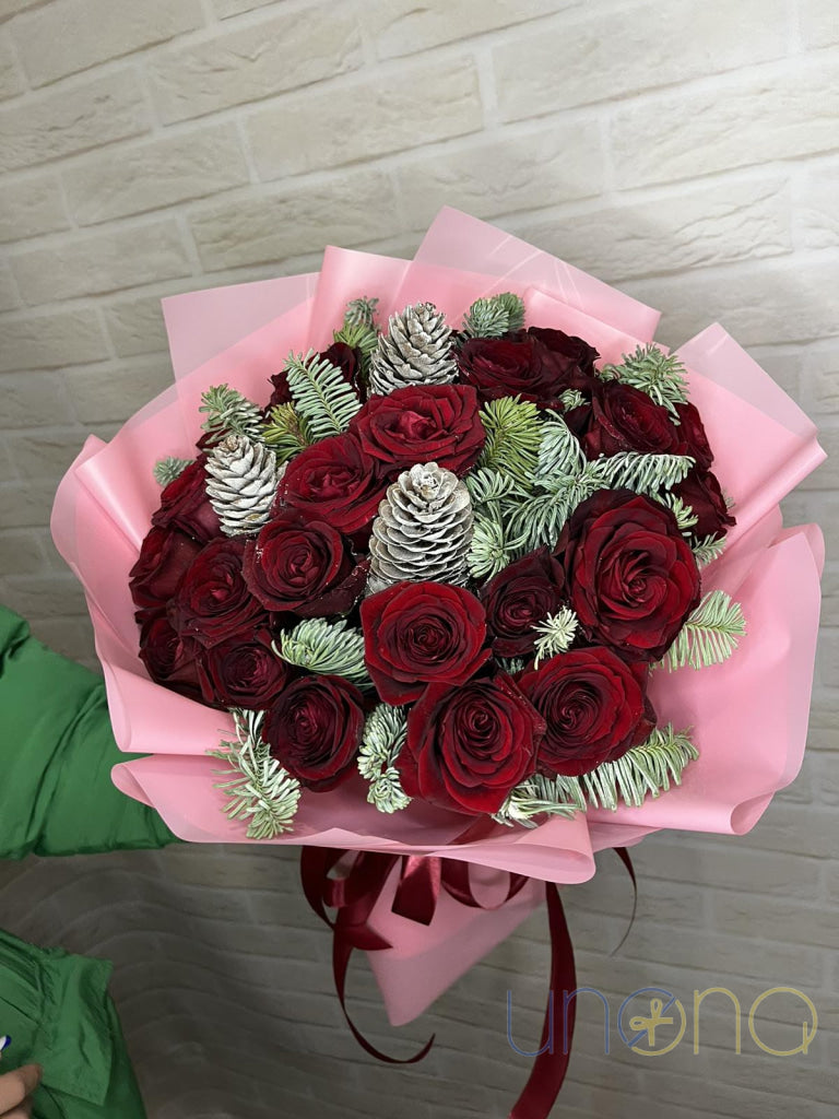 Christmas Roses And Pine-Cones Bouquet By Price