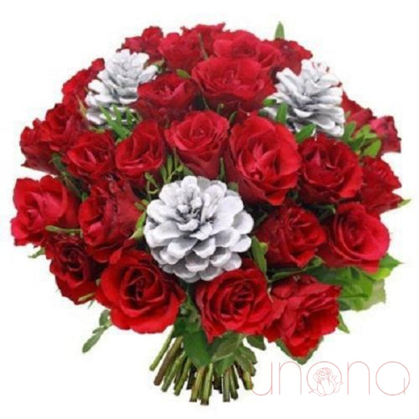 Christmas Roses and Pine-Cones Bouquet | Ukraine Gift Delivery.