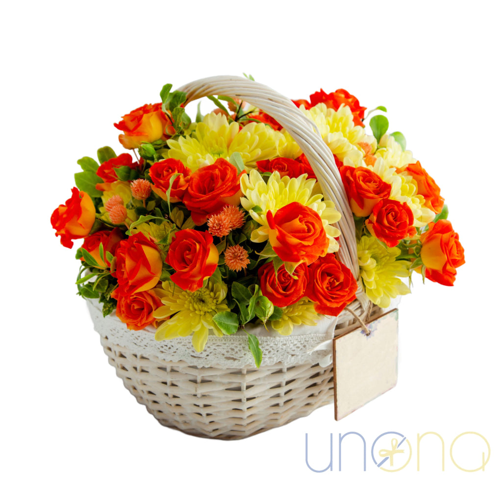 Chrysanthemums & Roses Flower Basket