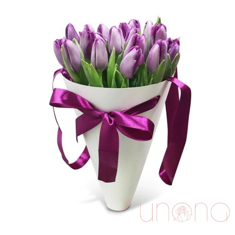 Cone-Shaped Box of Tulips Purple Blush | Ukraine Gift Delivery.