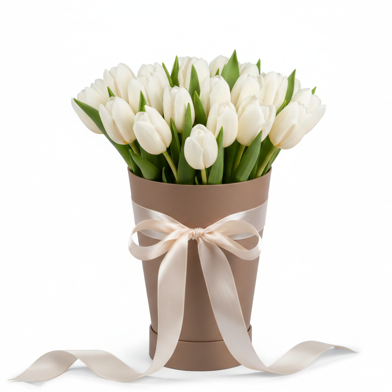 White tulips cone gift arrangement Kyiv Ukraine