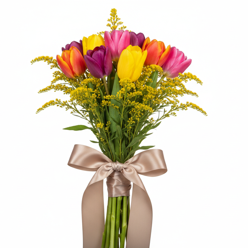 Send multicoloured tulips with yellow flowers to Ukraine for special occasion