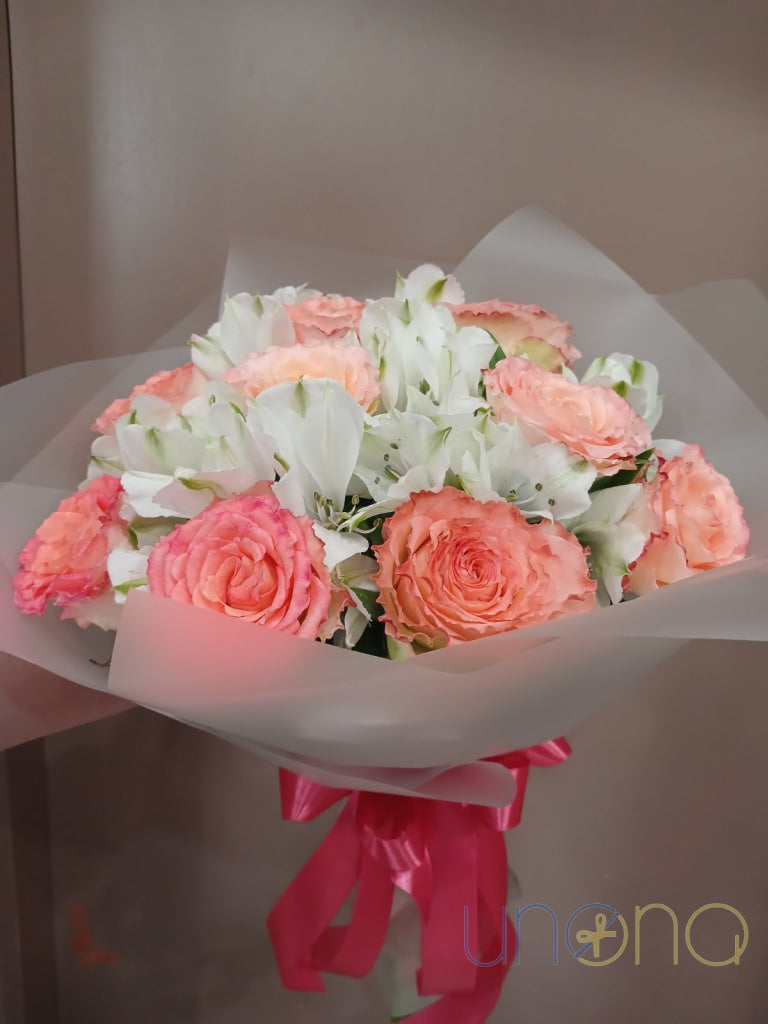 Enchanting Beauty Bouquet - Send Pink Roses & White Alstroemerias to Ukraine Alstroemerias