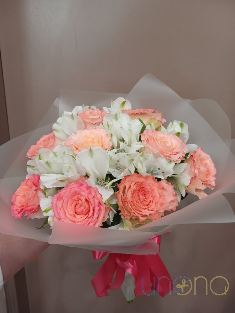 Enchanting Beauty Bouquet - Send Pink Roses & White Alstroemerias to Ukraine Alstroemerias