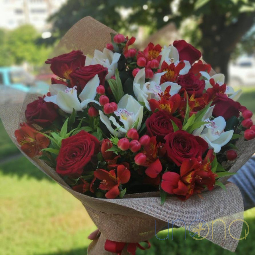 Exotic Orchids and Roses Bouquet | Ukraine Gift Delivery.