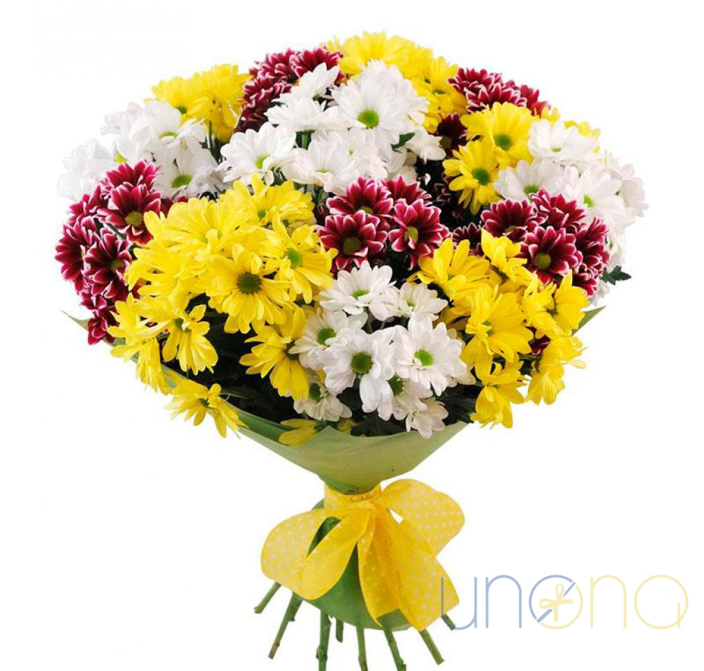 Colorful fall chrysanthemum bouquet for delivery in Ukraine